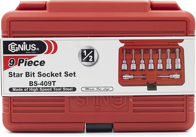 Genius Tools BS-409T 9 Piece 1/2" Dr. Star Bit Socket Set