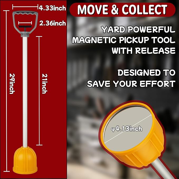 ULIBERMAGNET Yard Lift Magnet Sweeper, 29inch Long Reach Magnetic Bulk Lifter with Quick Release, Extendable Yard Pull Magnet Sweeper, Magnetic Swarf Tool with Extended Handle for Nails, Screws, Nut