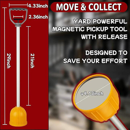ULIBERMAGNET Yard Lift Magnet Sweeper, 29inch Long Reach Magnetic Bulk Lifter with Quick Release, Extendable Yard Pull Magnet Sweeper, Magnetic Swarf Tool with Extended Handle for Nails, Screws, Nut