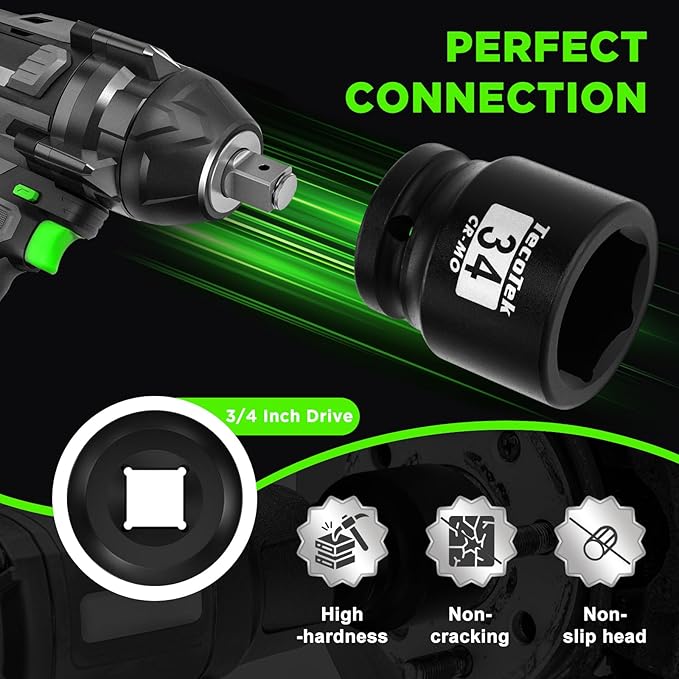 3/4" Drive Shallow 6-Point Impact Socket Set, 15-Piece Heavy Duty Impact Socket Set, CR-MO, Metric (17mm to 55mm), Enhanced Storage Case