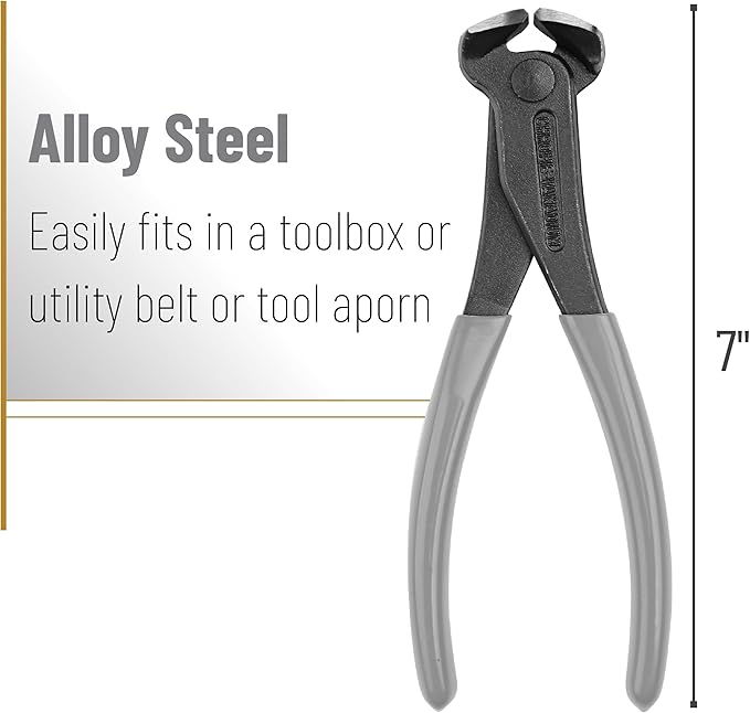 Bates- Nail Puller, 7 Inch, Gray, Nail Remover Tool, Cutting Pliers, Carpenter Tools, Staple Puller, End Cutting Pliers