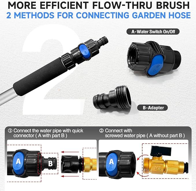 5-12 Foot (20ft Reach) Car Wash Brush with 12-Inch Soft Bristle, On/Off Switch Telescopic Car Truck Boat Washing Brush with Hose Attachment for Cleaning RVs, House Siding, Floors and More!