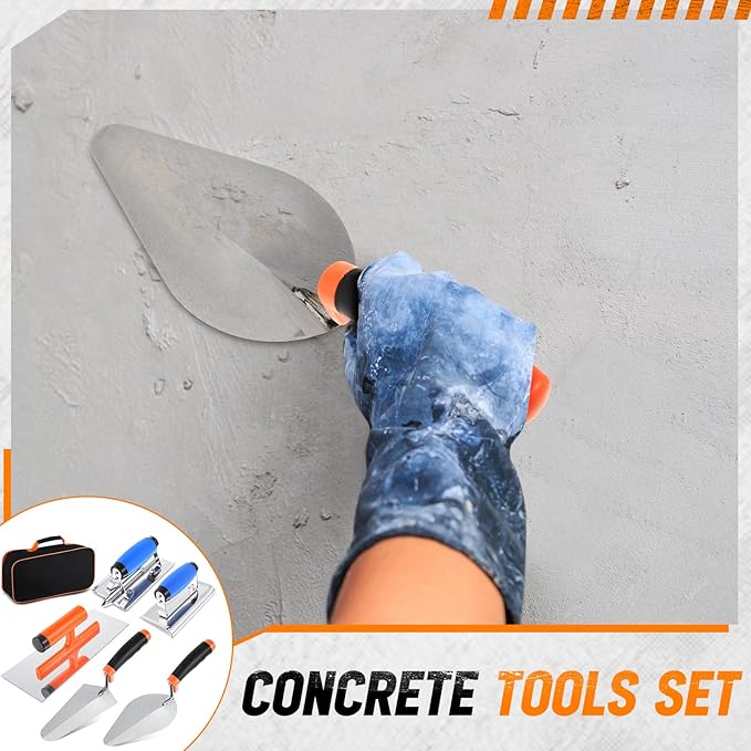 6pcs Concrete Hand Tools Set Masonry Tools Includes Stainless Steel Concrete Hand Edger, Groover, Finishing, Pointing, Gauging and Tool Bag for Cement Beginner Kit