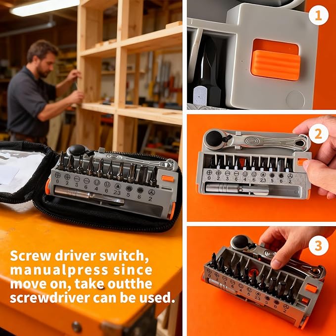 Right Angle Screwdriver Kit-Including 90 Degree Ratchet Offset Screwdriver 11pcs Cr-v Alloy Screwdriver Bit Put it in the Tool Pouch With Belt Clip,90 Degree Phillips Screwdriver for Tight Spaces