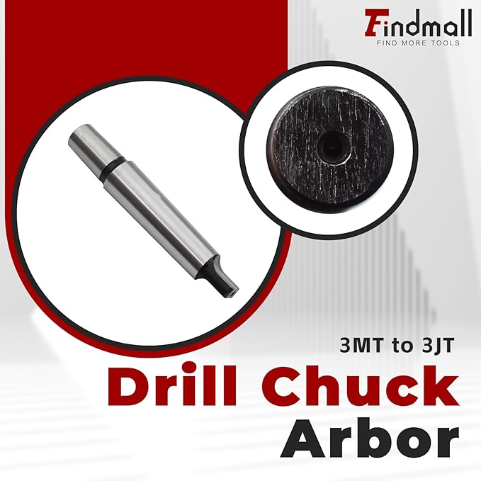 findmall 3MT to 3JT Tanged End Drill Chuck Arbor MT3 JT3 Fit for Drill Milling Boring Lathes