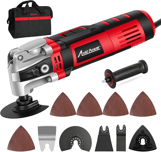 AVID POWER Oscillating Tool, 3.5-Amp Oscillating Multi Tool with 4.5째 Oscillation Angle, 6 Variable Speeds and 13pcs Saw Accessories, Auxiliary Handle and Carrying Bag