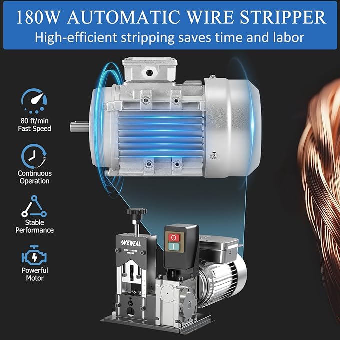 Wire Stripper Machine, 0.06''-1.18'' Electric Cable Stripper Machine with 180 W and 80 ft./min, All Aluminum Frame Copper Wire Strippers for Wire/Cable Recycling