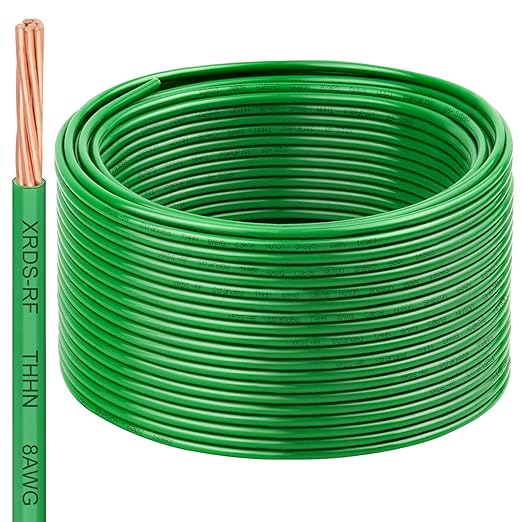 8 AWG THHN Stranded Bare Copper Wire 200FT Green Grounding Wire, Electrical Wire, 600V Rated Building Wire, Ideal for Panel Wiring, Grounding, Lighting Circuits, Control Systems