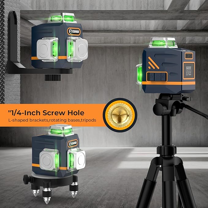 CIGMAN 3D Laser Level with Tripod,Remote Control,Compact Design,4000mAh Battery,Rotary Base,3x360째Self-Leveling Green Laser Leveler for Picture Hanging and DIY Projects