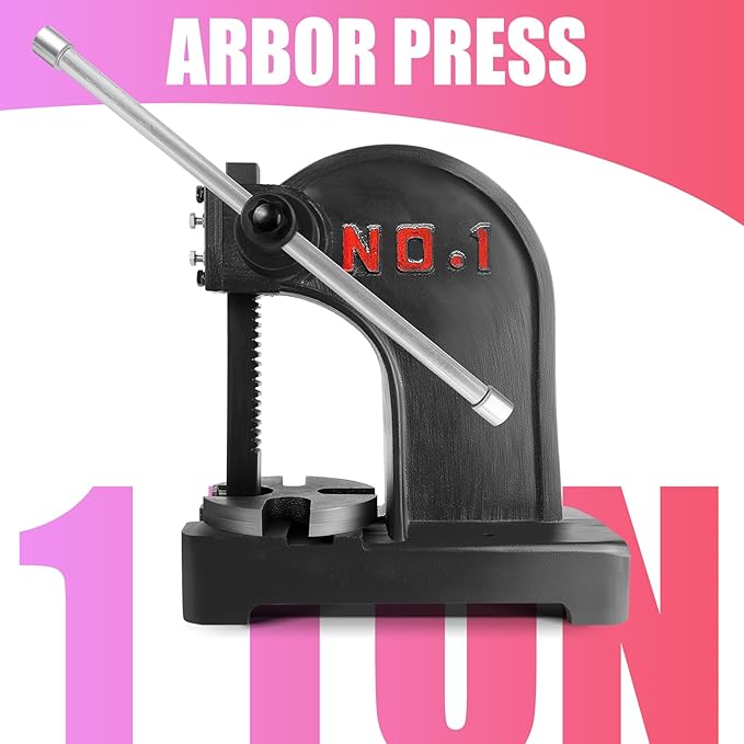 Heavy Duty 1 Ton Arbor Press, Manual Arbor Press, 8.5" Maximum Height, Cast Iron Desktop Press for Bending, Stamping, Forming, Stretching (1 Ton Black)