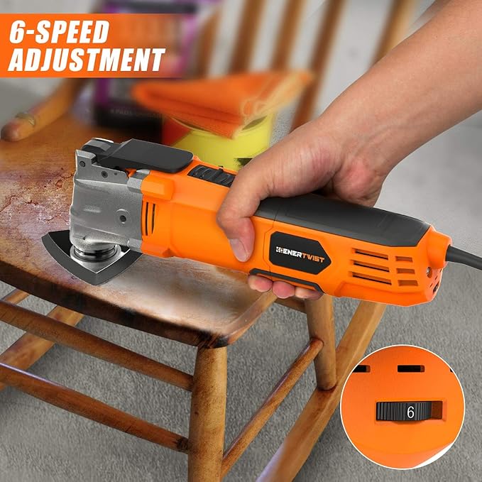 ENERTWIST Oscillating Tool, 4.2 Amp Oscillating Multitool Kit with 5째 Oscillation Angle, 6 Variable Speed, 31pcs Saw Accessories, Auxiliary Handle and Carrying Bag, ET-OM-500