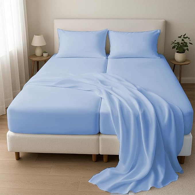 Split California King Sheets for Adjustable Beds 5Pcs Split California King Bed Sheets, 800 Thread Count 100% Egyptian Cotton, 12" Deep Pocket Adjustable Bed Sheets, Light Blue Solid