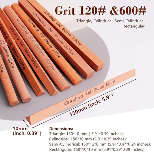 Sharpening Stone Set,8pcs 120#,600# Sanding Sticks Knife Whetstone White Corundum Oil Stone for Knife,Most Bladed&Cutting Tool (5.91x0.39 inch-Multi)