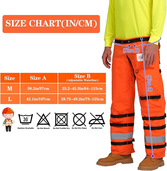 AYKRM Chainsaw Chaps 8-layer Protective Apron Wrap Adjustable orange Chainsaw Pants/Chap for Loggers Forest Workers