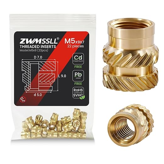 M5 Threaded Inserts Heat Set Insert,22 Pieces M5x9x7mm Metric Knurled Nuts,Brass Threaded Inserts for Plastic and 3D Printing Components