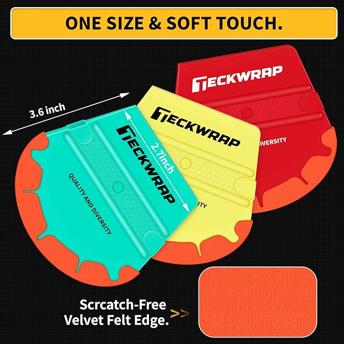 TECKWRAP Felt Squeegee for Vinyl Wrap, Pro Car Wrap Tool Kit with 3 Hardness Levels (Soft/Medium/Hard),Fan-Shape, Premium Felt Edge (Yellow 40A / Green 50A / Red 60A)