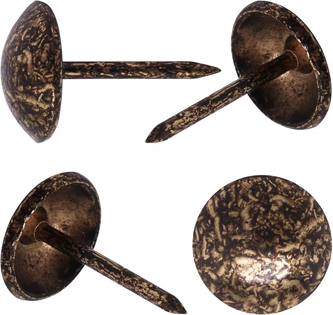 YuGtcen 100pcs Upholstery Tacks for Furniture, Decorative Nails Thumb Tacks Metal Upholstery Nails for Wood Pins Vintage Furniture Tack (11x17mm, Antique Bronze)