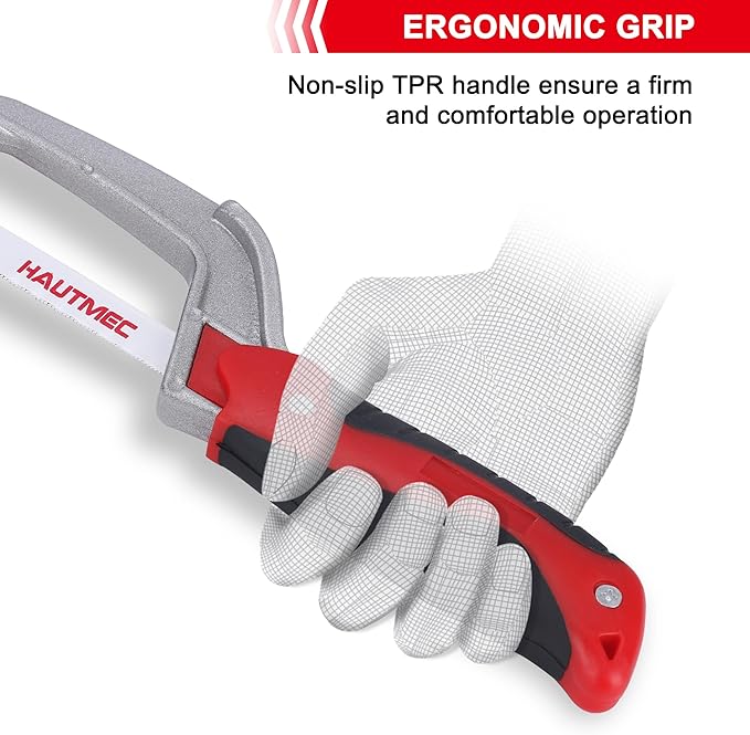 HAUTMEC Compact Hacksaw, Mini Hack Saw with 3Pcs 10" Bi-Metal HSS Blade, Small Hand Saw for Metal Wood PVC, Especially Cuts in Tight Hard-Reach Spaces – HT0355