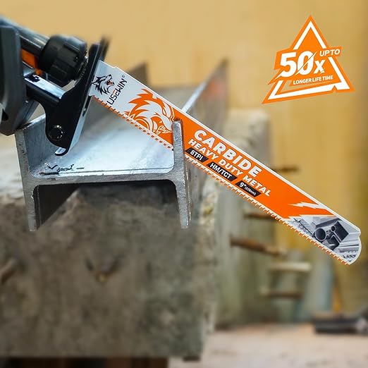 3 Pack Carbide Reciprocating Saw Blades, 9 Inch 8 TPI Metal Blades, Pruning Blade for Reciprocating Saw for Thick Metal, Cast Iron, Alloy Steel