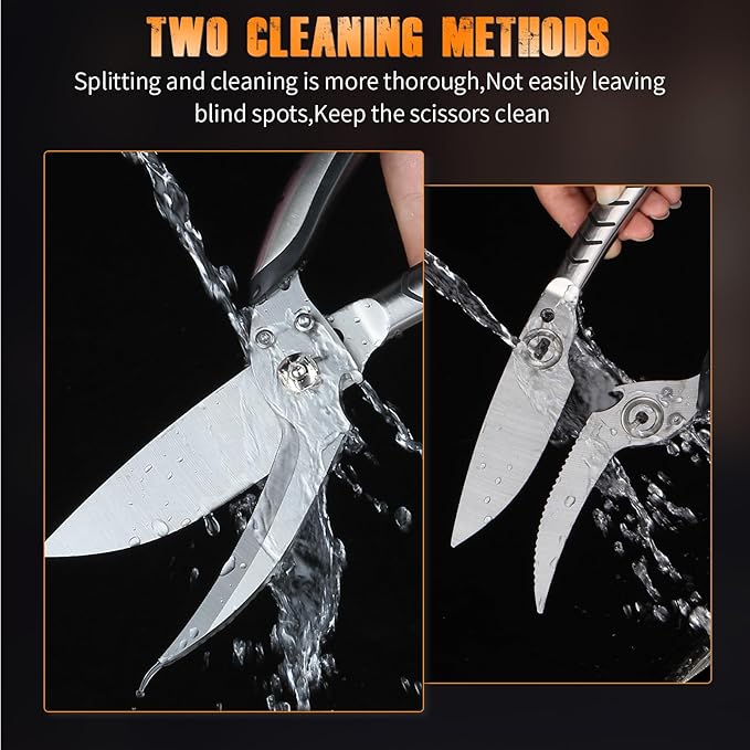 Heavy Duty Poultry Shears竊똊itchen scissors heavy duty with Serrated Edge,Chicken shears,Meat scissors heavy duty 竊똅or Cutting Bone, Turkey, Fish 竊똕eafood竊똃ishwasher Safe竊똲ilver