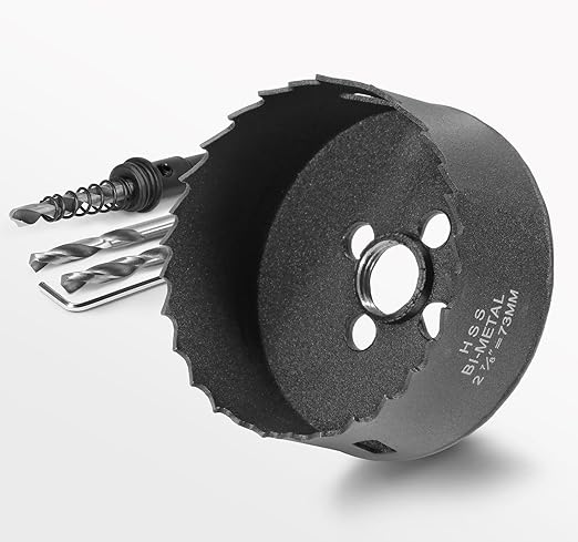 2-7/8 Inch Hole Saw with 3/8" Triangle Shank Quick Change Arbor, JTemgle Bi-Metal Hole Saw Heavy Duty Hole Cutting Tool for Cornhole Boards, Recessed Lights, Wood, Plastic, Drywall & Soft Metal