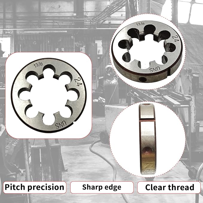 Lzcdelyxiao 1-3/8"-24 Die, 1 3/8"-24 Round Threading Die, Right Hand, UNS, Nominal Diameter 1 3/8", TPI Thread Per Inch 24 Fin Thread, Tolerance Grade 2B, High Speed Steel HSS