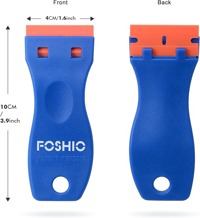 FOSHIO Plastic Razor Blade Scraper Include 2PCS Scraper Tool and 100PCS Blades for Gasket Remover, Labels Decal and Adhesive Remover for Windows and Glass