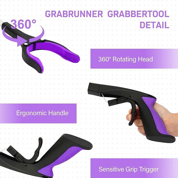 Grabber Reacher Tool - 32??Reacher Grabber Tool with Strong Magnetic and Swivel Head - FDA Registered Heavy Duty Pick Up Stick Grabbers for Seniors, Trash, Surgery Recovery Must Haves Gifts(Purple)
