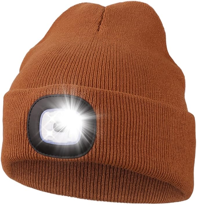 MELASA Unisex Hat with Light, USB Rechargeable Hands Free Headlamp LED Beanie, Winter Gifts for Men Dad Father Husband Him