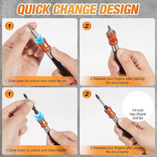 4Pcs Magnetic Drill Bit Extension Set 2-3/8", 4", 6", 12" with Aluminum Sleeve, 1/4 Inch Hex Shank Quick Release Extension Adapter Screwdriver Locking Bit Holder Extender (ORANGE)