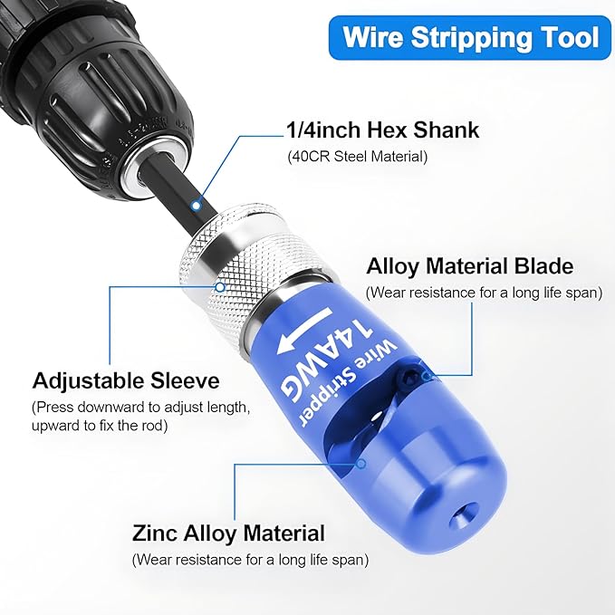 SICOU Wire Stripper and Wire Twister for Drill AWG Wire Stripping Wire Twisting Tool 6/8/10/14 AWG Cable Stripper Electrician Tool Set Electrical Wire Connector Tool