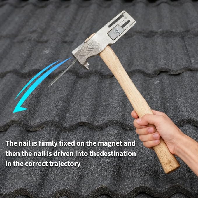 Coma 2025 New Magnetic Roofing Hammer, Ergonomic Magnet Roofing Hatchet, Built-in Utility Knife and Nail Claw,For Quickly Installing Nails And Removing Tiles, A Magical Roof Repair Tool