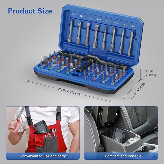 42 in 1 Magnetic Screwdriver Set, DIY Ratchet Screwdriver Set, Multi Bit Magnetic Drive Set with Detachable Ratchet Handle, Portable Compact Repair Tool Kit for Furniture Computer Bicycle Blue