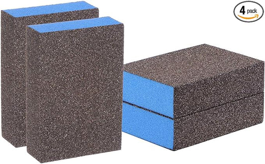 HARFINGTON 4pcs Sanding Sponge Blocks #60 (120-180 Grits) Wet/Dry Hand Sanding Sponges, 100x70x25mm Foam Sanding Block Pad for Polishing Kitchen Metal Wood Drywall Furniture, Brown&Blue