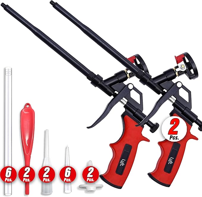 Luft Professional Expanding Foam Spray Gun (2 Insulation Guns + 9 Extenders) PU Insulating Applicator Heavy Duty Metal Body Dispensing Foam Gun Suitable for Caulking, Filling, Sealing (2 Pack)