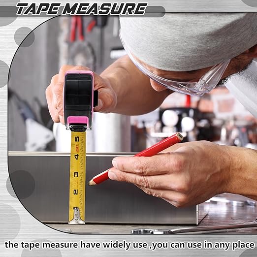 Youyole 10 Pack Tape Measure with Fractions 1/8 Steel Measuring Tape Retractable Easy Read Measurement Ruler Steel Power Blade (25 ft X 1 in,Pink)