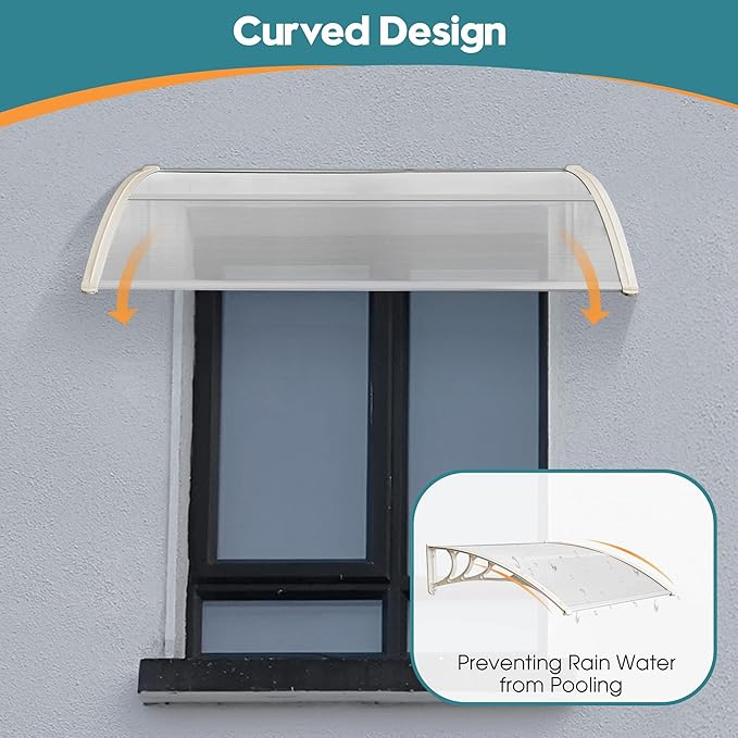 MCombo 78.2" x 37.8" Window Awning Outdoor Polycarbonate Front Door Patio Cover Garden Canopy, 6055-4080(Clear Board with White Bracket)