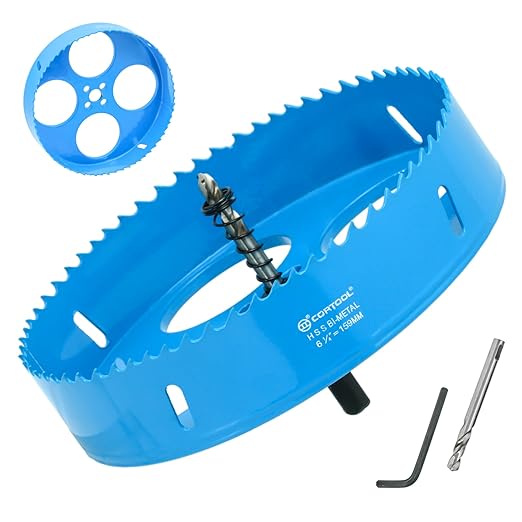6-1/4 Inch Hole Saw with Arbor for Metal and Wood Cutting, Bi-Metal Hole Cutter, 6-1/4" Hole Saw Kit for Drywall, Wood, PVC Boards, Fiberglass and Vent Pipes
