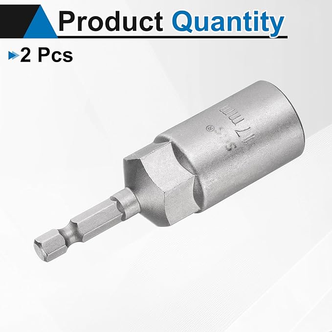 HARFINGTON 2pcs Nut Driver Drill Bit 17mm Metric Socket 1/4" Hex Shank 3.15" (80mm) Long 6-Point Sockets Quick Change CR-V Steel Bolt Setters for Power Drill Drivers