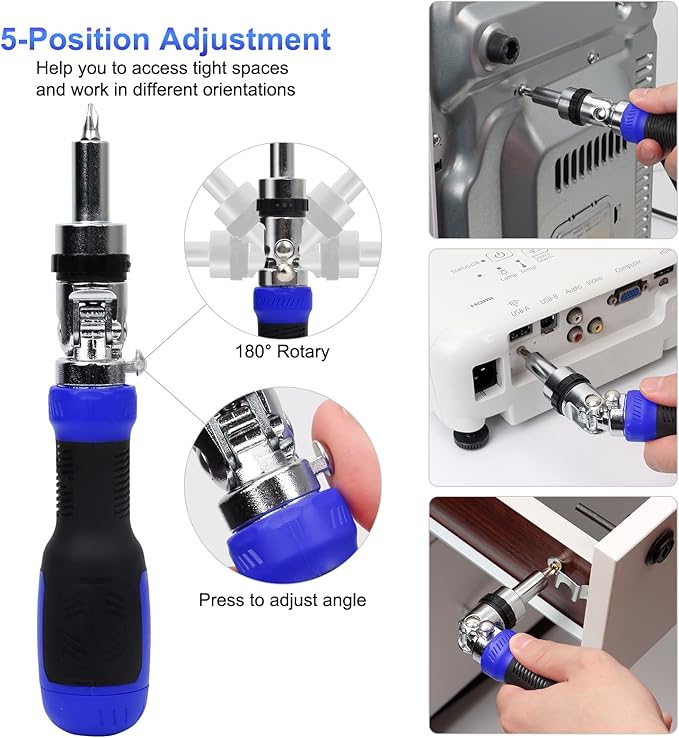 SHARDEN Ratchet Screwdriver 13-in-1 Multi Screwdriver Tool All in One Ratcheting Screwdriver Set with Phillips, Flat Head, Torx, Hex, Square, 180 Degree Pivoting Adjustable Angle Screw Driversets Set