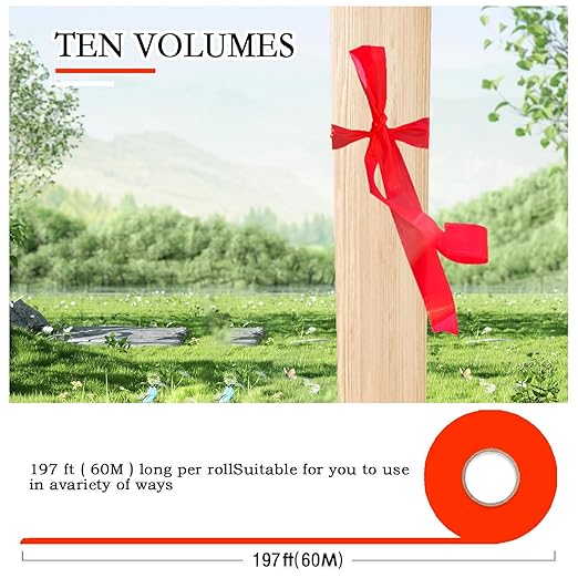 10 Pack Orange Flagging Tape, Non-Adhesive Plastic Ribbon Neon Marking Roll,1inch*2000ft, Marking Tape for Tree Marking, Hunting, Boundaries and Hazardous Areas,Trail Marking