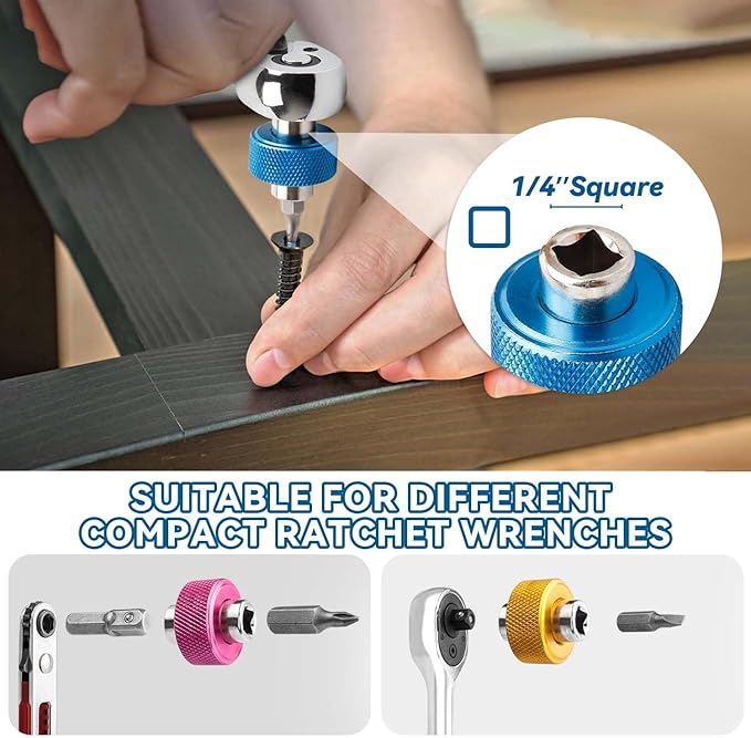 Yakamoz 3Pcs 1/4?쇺?Stubby Screwdriver Set - 2 in 1 Mini Screwdriver with Phillips Slotted Bit and Square Drive Adapter Multi-functional Finger Bit Driver Nut Driver for Tight Spaces (Pink/Blue/Yellow)