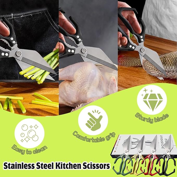 Multifunctional Heavy-Duty Kitchen Shears, Heavy Duty Kitchen Scissors with Ergonomic Handle,High-Carbon Steel Japanese Scissors for Chicken,Meat,Seafood,Bone Cutting (1*Gold)