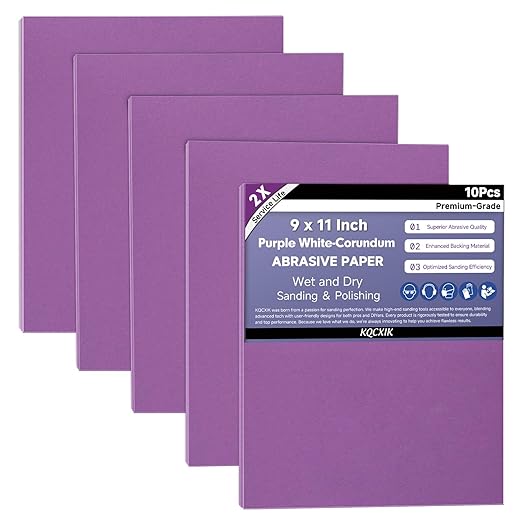 Premium White Corundum 600 Grit Sandpaper, 9 x 11 Inch Wet Dry Abrasive Sheets for Wood Metal Automotive Sanding and Polishing 10Sheets