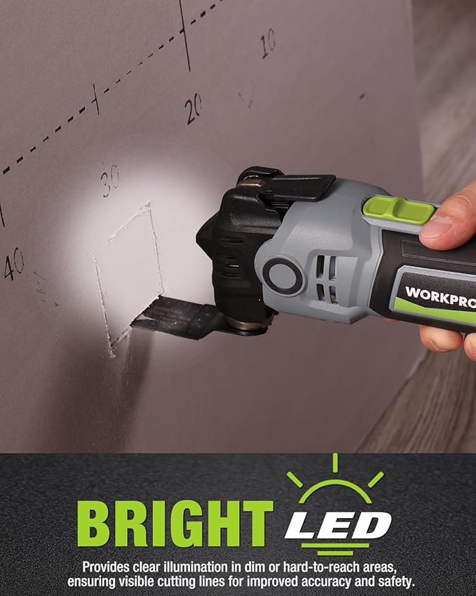 WORKPRO 400W Oscillating Multi-Tool, 6-Speed Corded Power Saw with LED Light, Quick Blade Change, 3.5째 Oscillation Angle, 22 Accessories for Cutting, Sanding, Scraping