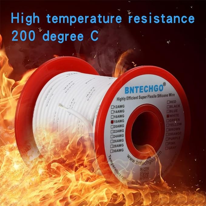 BNTECHGO 18 Gauge Silicone Wire Spool 100 ft White Flexible 18 AWG Stranded Tinned Copper Wire
