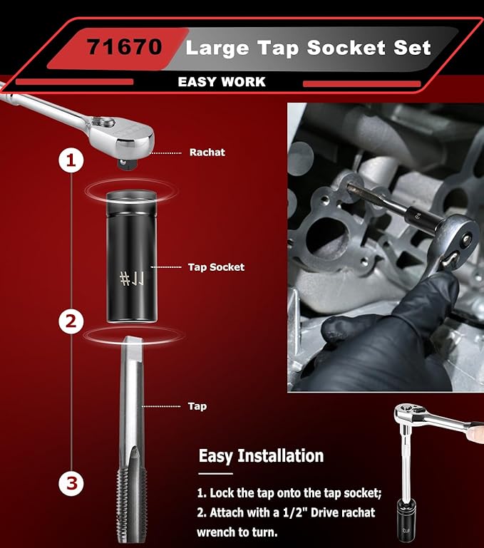 71670 Large Tap Socket Set, 5 PC. Tap Socket Adapter Compatible with M.C.T.I. Standard Taps 5/8", 11/16", 3/4", 7/8" and 1" (Number and Fractional)