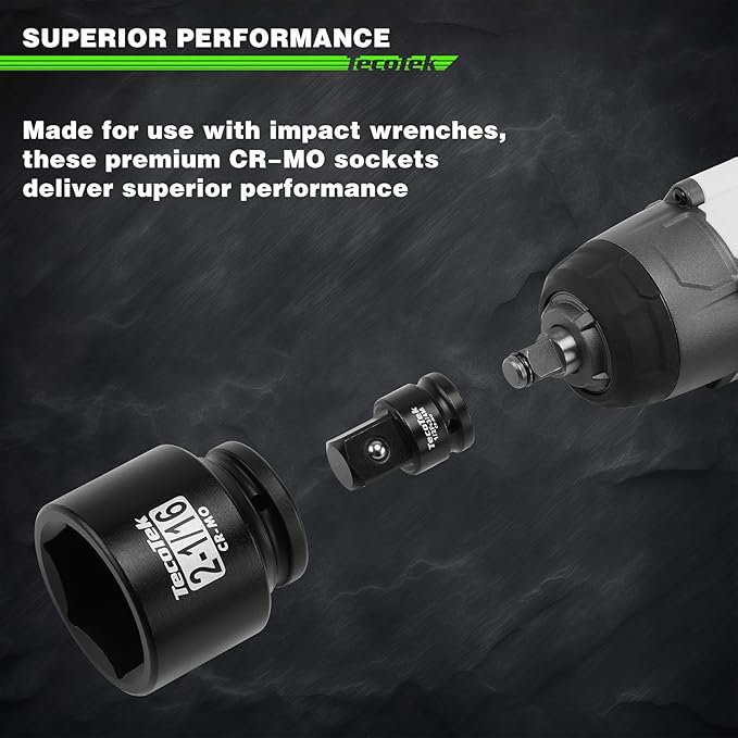 3/4" Drive 6-Point Impact Socket Set, 9-Piece Jumbo Assortment, Cr-Mo, SAE, 2-1/16 Inch to 2-1/2 Inch, 1/2" F to 3/4" M Impact Socket Adapter