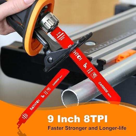 5 Pack 9 Inch 8 Tpi Carbide Reciprocating Saw Blades for Thick Metal Cutting, Cast Iron and Alloy Steel Cutting Sawzall Blades with Carbide Tipped Teeth for Longer Life and Faster Cutting Speed