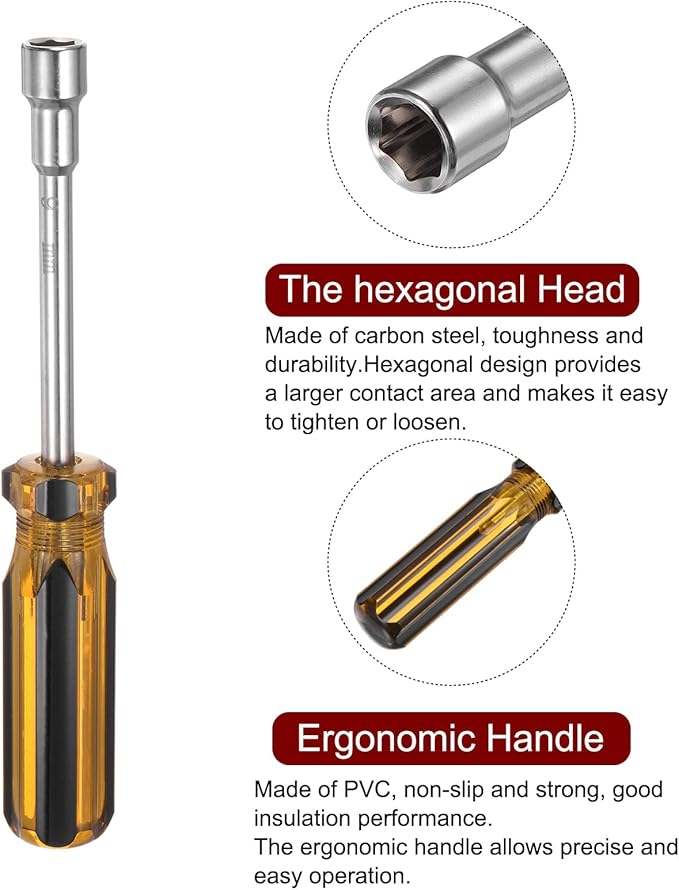 HARFINGTON Metric Hex Nut Screwdriver 9mm Carbon Steel Ergonomic PVC Grip Non-Magnetic Socket Wrench Screwdriver Hand Tool for Automotive Maintenance Home Improvement.